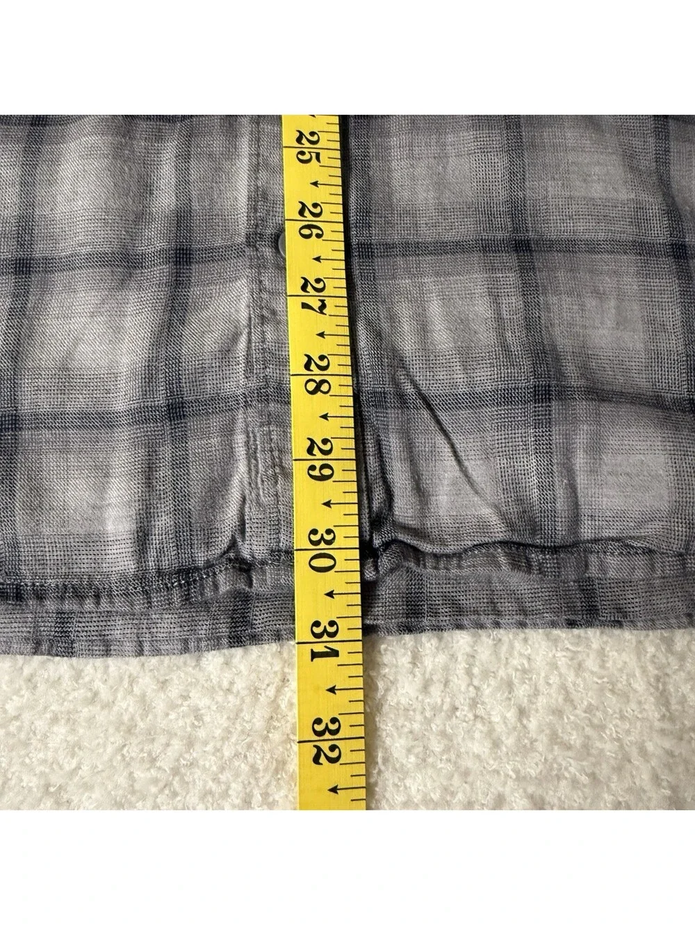TravisMathew Gray Plaid Button Front Shirt Large Rayon Cotton Lightweight